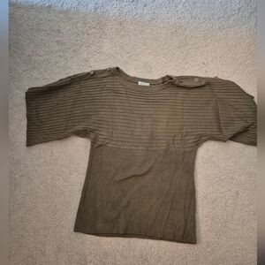 Joseph A Olive Green Crewneck Sweater with Ribbed Texture